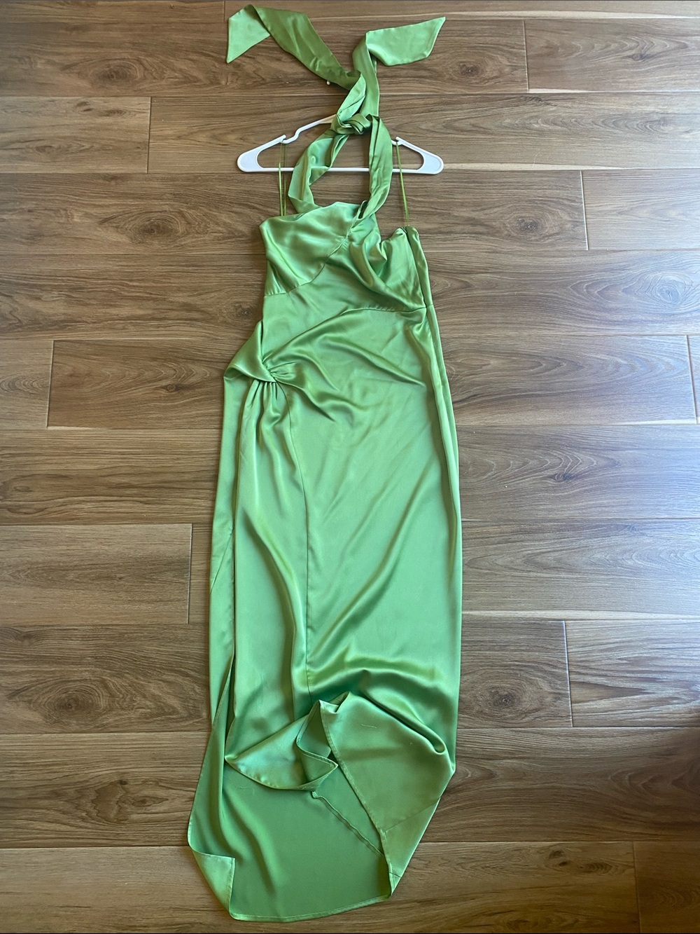 Satin Halter Slip Dress in Lime Green